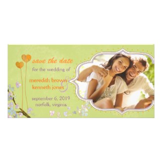 Two Hearts Lime Green Wedding Photo Save the Date Card