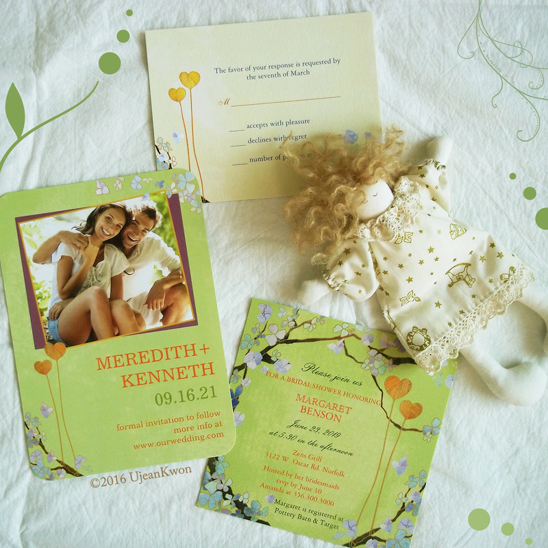 Cute Two Hearts Green Wedding Invitation
