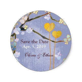 Two Hearts Blue Wedding Save the Date Sticker