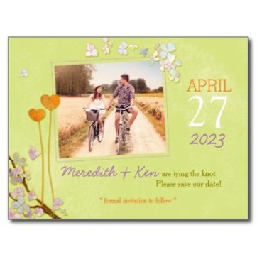Two Hearts Spring Green & Orange Wedding Photo Save the Date
