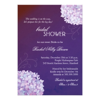 Hydrangea flowers purple bridal shower invitation